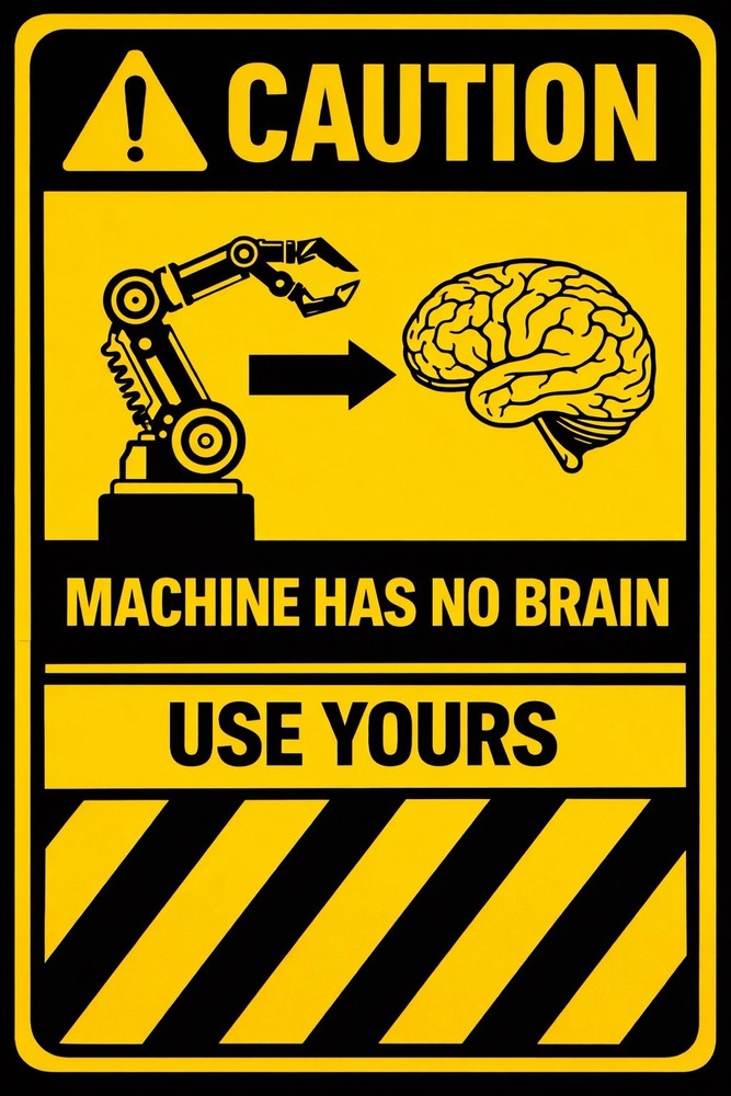 3” Funny Sticker Machine Has No Brain Warning Caution Stand Clear Work Shop