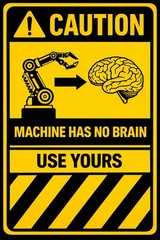3” Funny Sticker Machine Has No Brain Warning Caution Stand Clear Work Shop