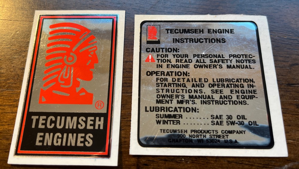 Tecumseh Engine-decals H30 H40 H50 minibike Tiller Mower Chrome Set 2