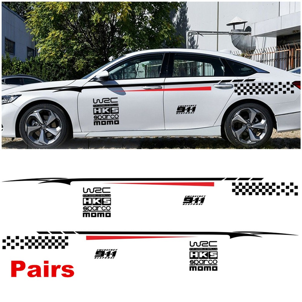 2Pcs Car Side Body Styling Stickers Vinyl Decals Waterproof Black/Red Graphics