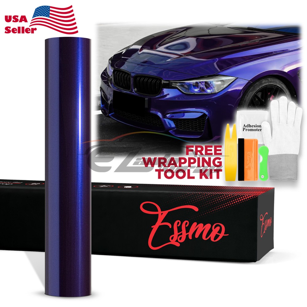 ESSMO PET Super Gloss Metallic Royal Indigo Blue Car Vinyl Wrap Decal Like Paint