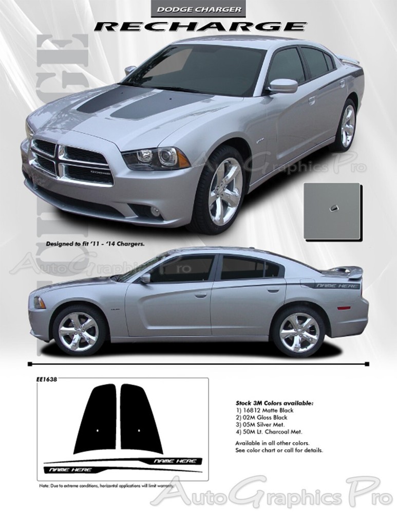 RECHARGE for 2011-2014 Dodge Charger RT Stripes Graphics Hood Decals 3M Install