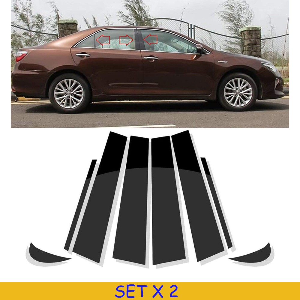 16X Glossy Black Pillar Post Door Window Decor Cover For Toyota Camry 2018-2021