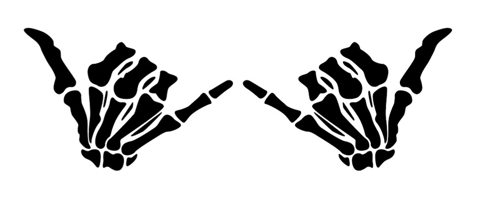 Pair – Skeleton Hang Ten / Mahalo Decal – High Quality Many Colors Hundreds Sold