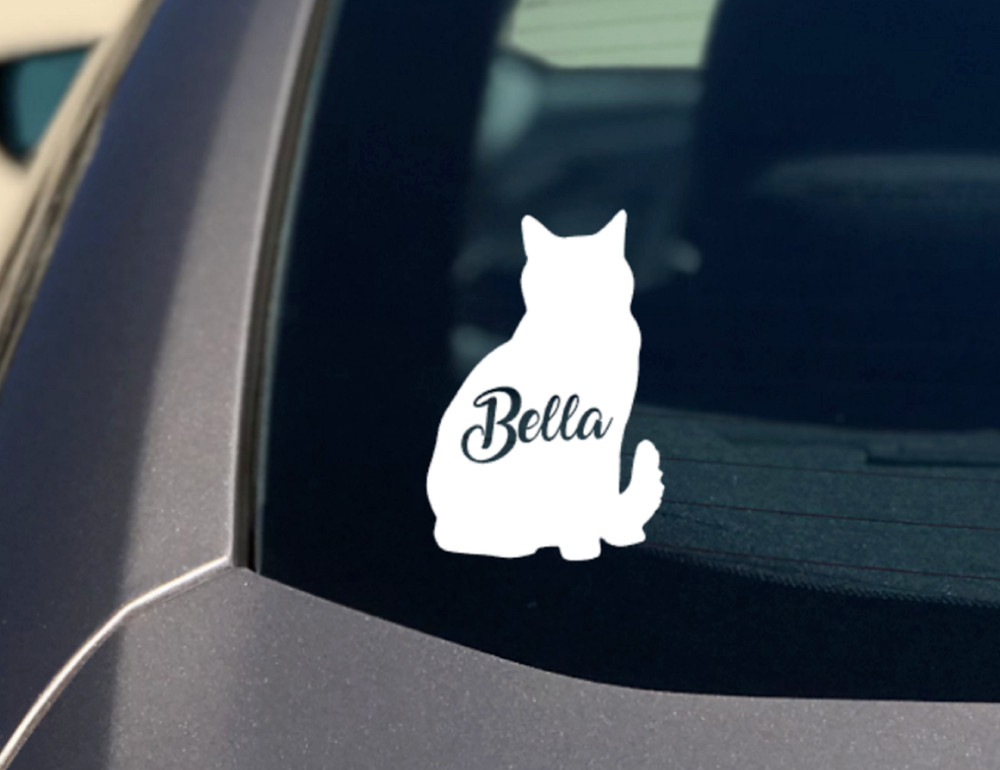 Personalized Cat Sticker Car Decal Include cat’s Name Custom Text Vinyl Window