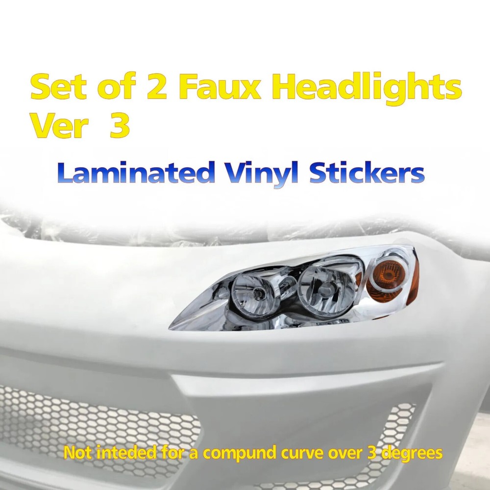 2 Faux / Fake LED look Headlight Assembly Stickers Decals Race Car – Ver: Mod3
