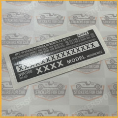 Motorcycle NVA110B VIN ID Custom Decal Sticker Honda U.S. TAX Included