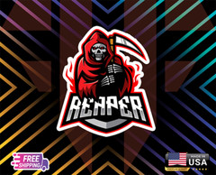 GRIM REAPER RED ,USA VINYL DECAL CAR LAPTOP,ETC LAMINATE, 6YEARS RESS +FREE GIFT