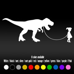 7″ Girl Walking T-Rex Dino Dinosaur Car Trunk Window Diecut Vinyl Decal sticker