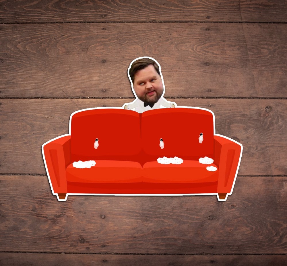 JD Vance With Couch Die Cut Sticker, Funny, Liberal, FDT, Anti Trump South Park