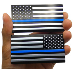 ALUMINUM Thin Blue Line Flag Decal Sticker Support Law Enforcement Police MIRROR