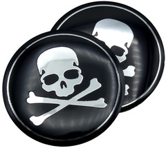 2x Metal Dome Shape Skull And Crossbones Decal Sticker Emblem Car Auto Truck 2.2