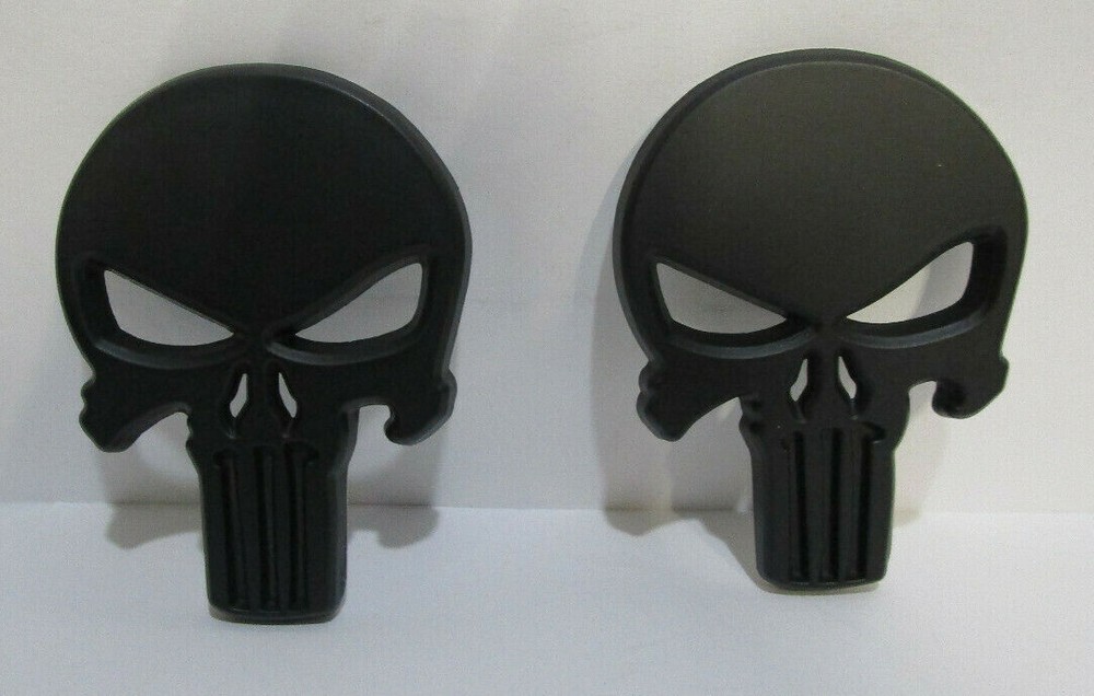 X2 New 3D Punisher Emblem Badge Car Skeleton Skull Matte Black 2 1/4 X 1 5/8