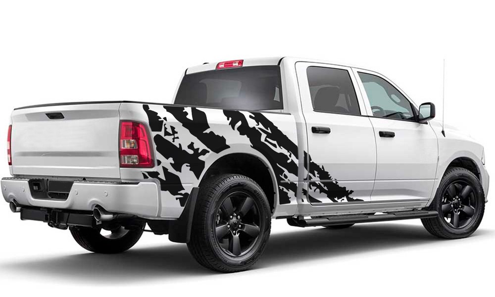 Back side shred graphics stickers decal compatible with Dodge Ram