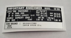 Honda CB360 CB 360 K Tire Caution Information Decal Label Mark