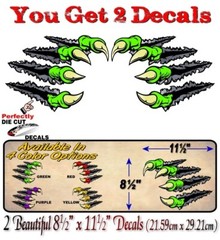 2 BEAST CLAWS Break Through Ripping Thru Metal 11.5” Stickers Car Decals -GREEN