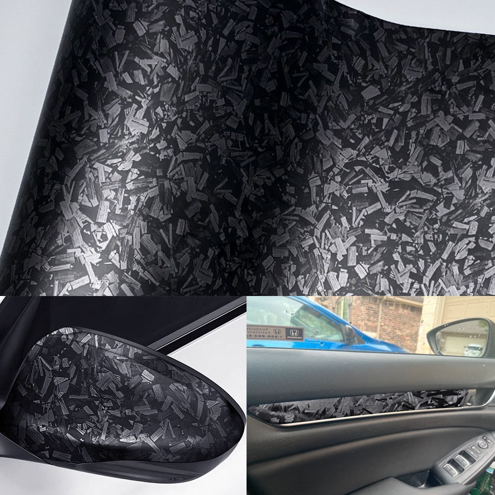 12″x60″ PET Liner Matte Black Forged Carbon Fiber Car Vinyl Wrap 1ft x 5ft