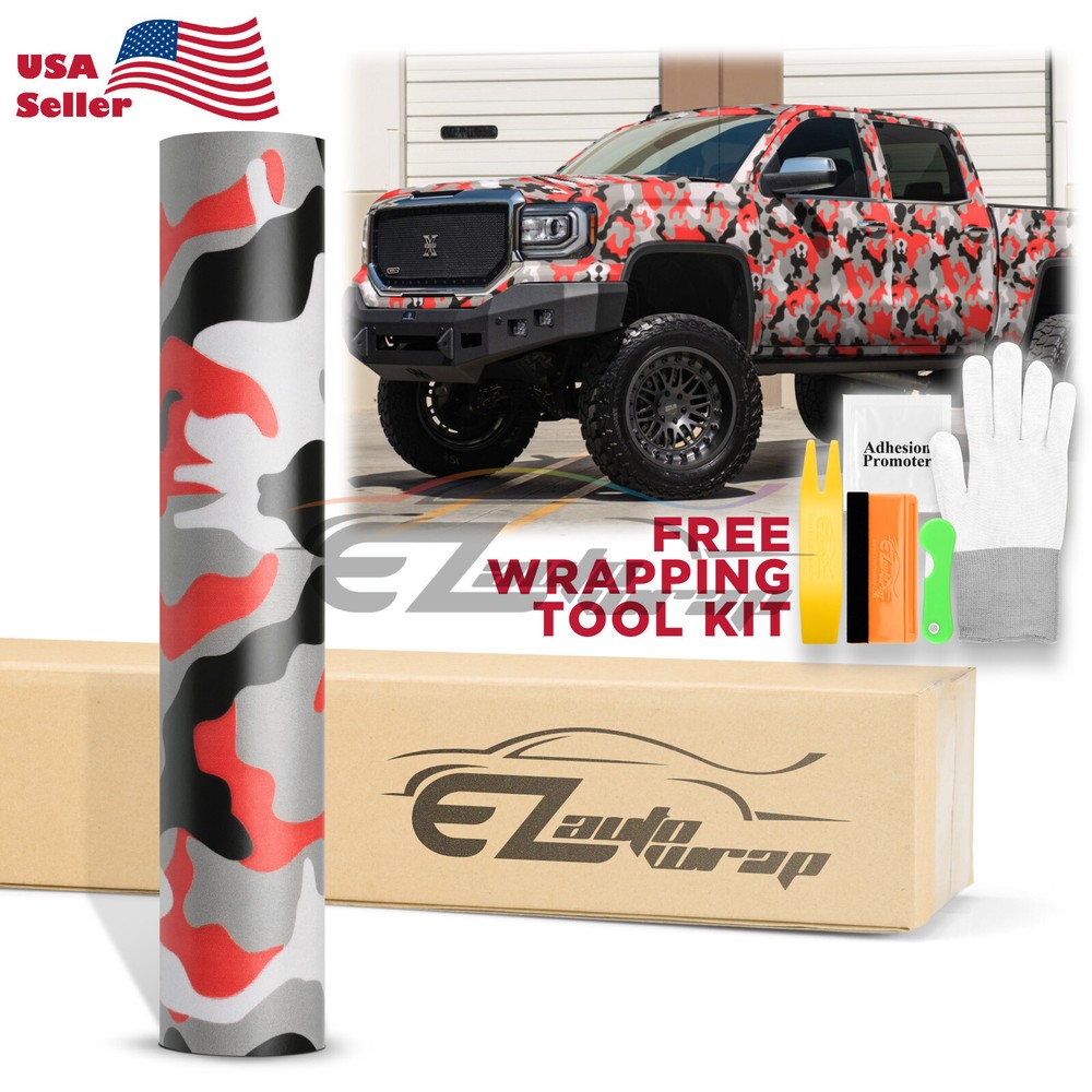 Premium Red Black White Gray Camouflage Desert Vinyl Sticker Wrap Decal Steet
