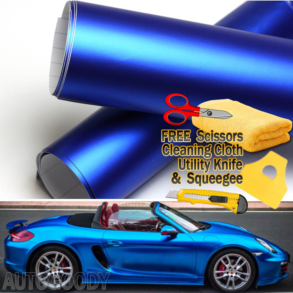36″ x 60″ Satin Matte Chrome Metallic Deep Blue Vinyl Film Wrap Bubble Free