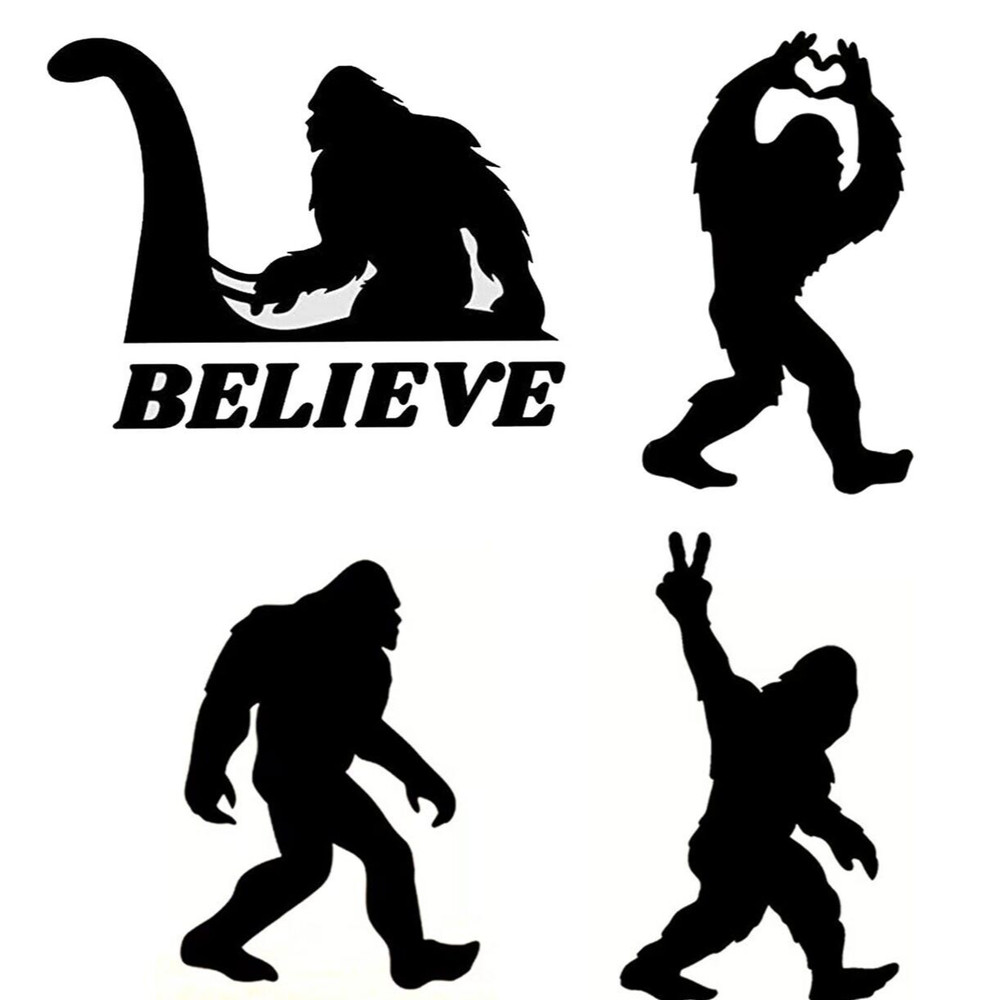 Believe Bigfoot Sasquatch Yeti Lochness Four 5″ Black Vinyl Decal Car Window