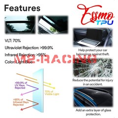 TPU Glass Sunroof Clear Bra VLT70% UV99% Block Windshield Sunshade Top Window