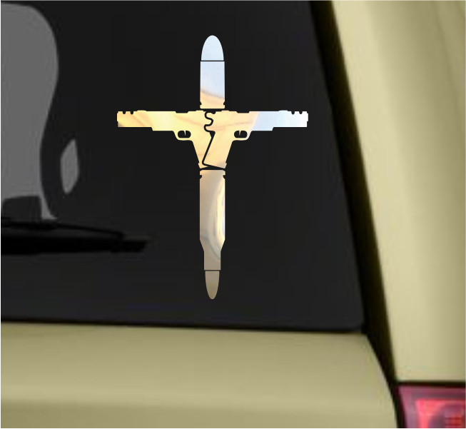 Gun Bullet Cross Vinyl Decal Sticker Motorcycle Car Window Silver Chrome Decal