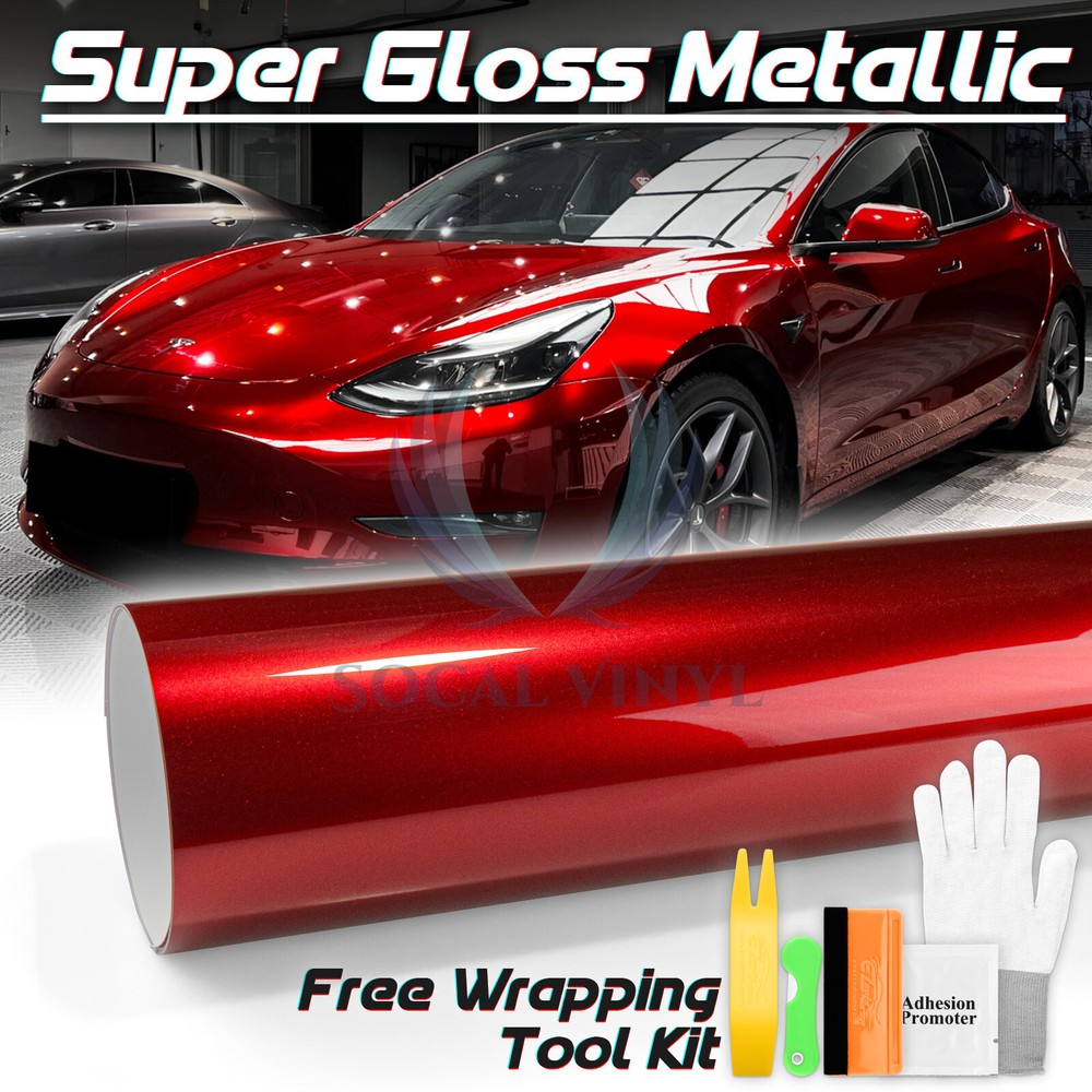 Premium Super Gloss Metallic Cherry Red Vinyl Car Wrap Sticker Decal Sheet Film