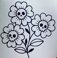 Skull flower Decal Sticker Measures 4×4″ Choose Color