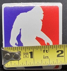 Bigfoot/Sasquatch Cryptid Red, White & Blue Glossy Decal Sticker 2″×2.25″