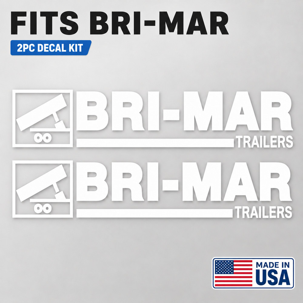 Fits Bri-Mar Trailers 24″ Inch 2pc White Vinyl Decal Sticker Set Made in USA