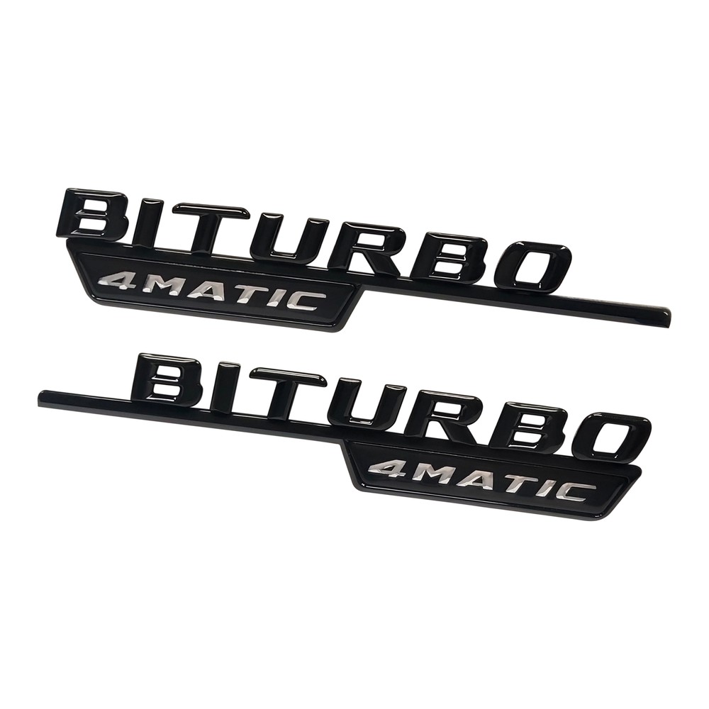 For AMG BiTurbo 4Matic C63 E43 2017+ Side Fender Door Emblem Gloss Black Badge