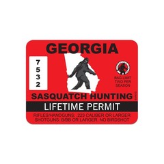 Red Georgia Sasquatch Hunting Permit Sticker Decal