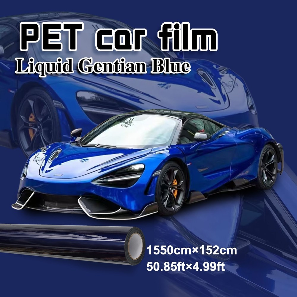 5FTx50FT PET Gentian Blue Metallic Vinyl Wrap Self-Adhesive Air Release US Stock