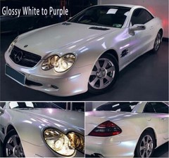 Full Roll 65FT x 5FT Glossy Pearl Chameleon Vinyl Car Wrap White Purple Graphics