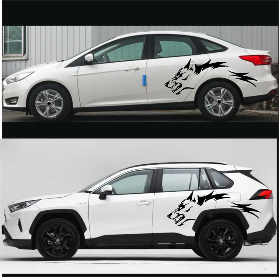2Pcs Wolf Fashion Car Stickers Door Side Vinyl Decals 130cm*45cm Universal Black
