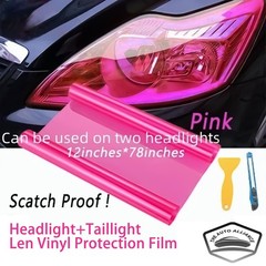 12″x78″ Gloss Pink Film Tint Lens Vinyl Wrap For Headlight Taillamp Fog light