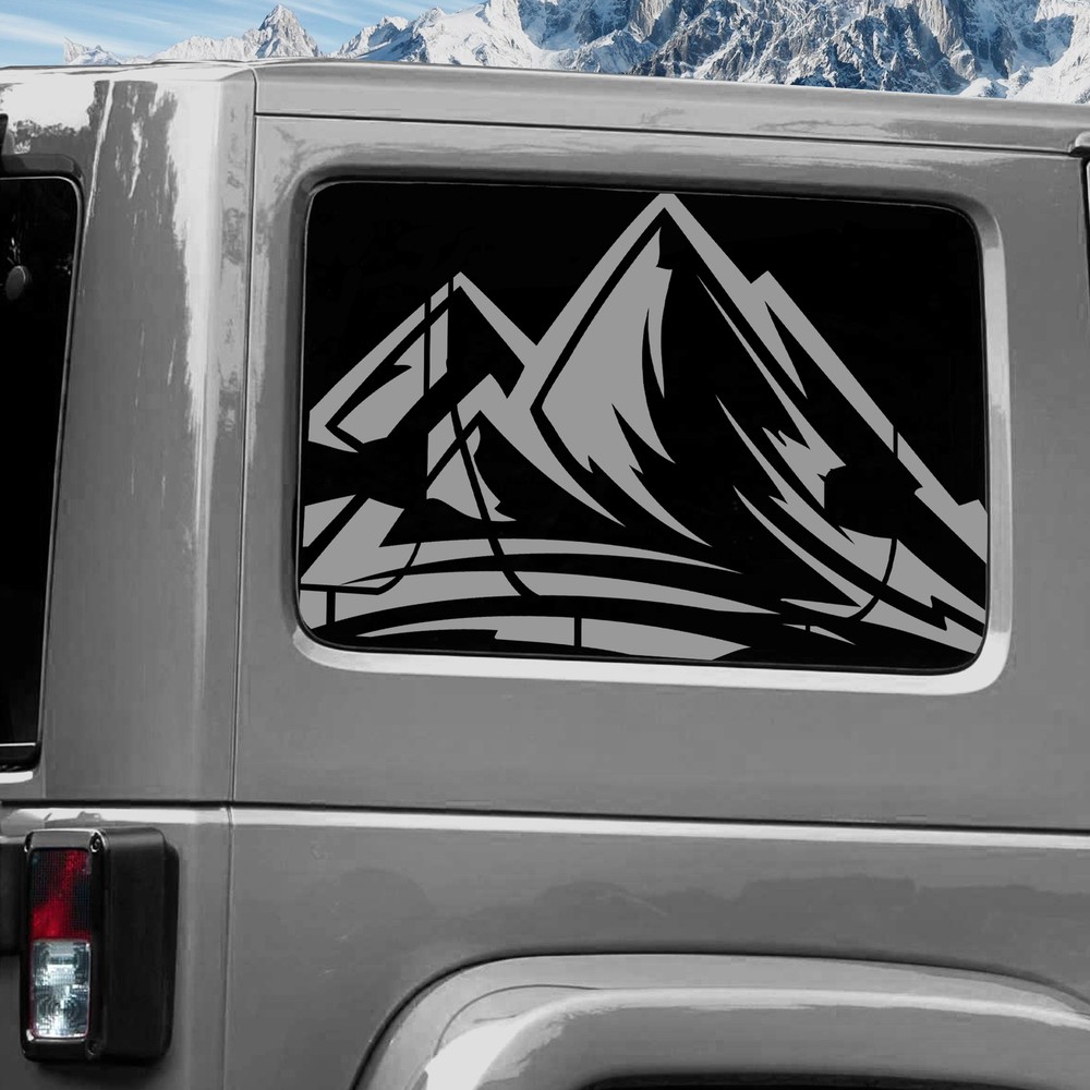 Rear Window Wrap Graphic Decal for Jeep Wrangler 2011-2020 MOUNTAINS SILVER