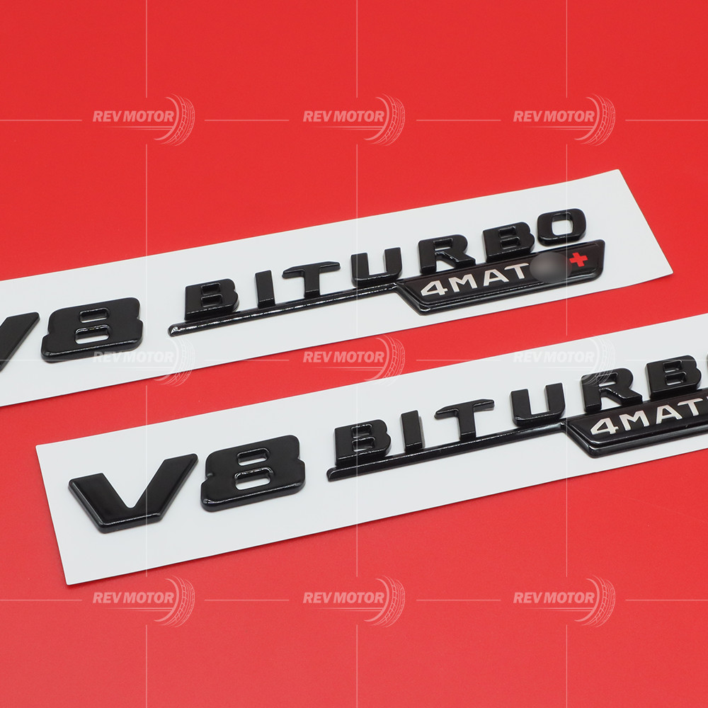 Gloss Black Red For V8 BITURBO 4MATIC+ Fender Emblems Badges For AMG