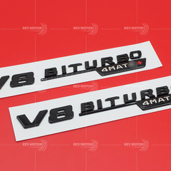 Gloss Black Red For V8 BITURBO 4MATIC+ Fender Emblems Badges For AMG