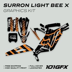 Surron Light Bee X Graphics Kit FOX RACE LINE Black Orange Decals Stickers