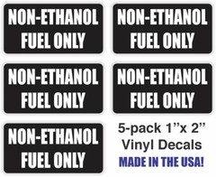 5-pk NON-ETHANOL FUEL ONLY 1″x2″ Vinyl Stickers / Decals (Black & White)