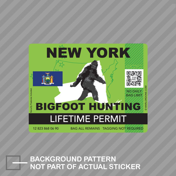 New York Bigfoot Hunting Permit Sticker Decal Vinyl Sasquatch Lifetime