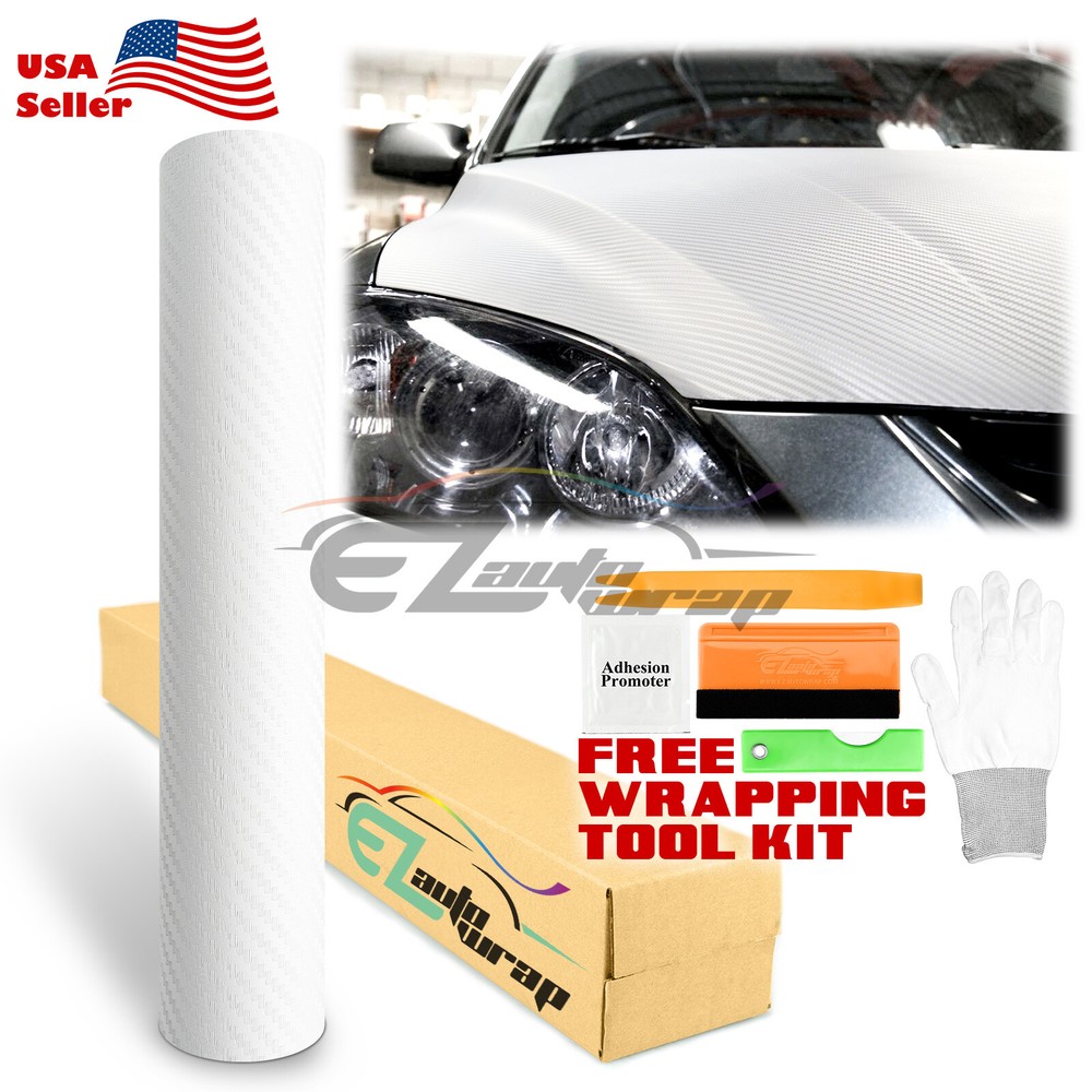 3D Carbon Fiber White Matte Textured Car Vinyl Wrap Sticker Decal Film Sheet DIY