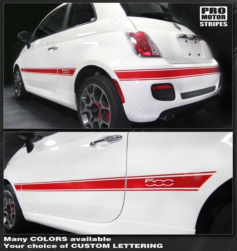 Fiat 500 Side & Rear Mid-Body Stripes Decals 2012 2013 2014 2015 Pro Motor