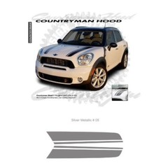 Mini Cooper Countryman Hood Stripes Graphic Kit – Metallic Silver