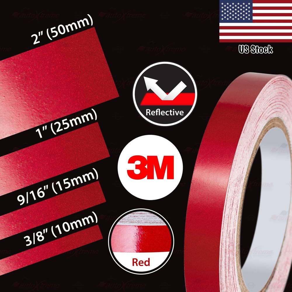 3M RED REFLECTIVE Durable DIY Self-Adhesive Roll Vinyl Tape Stickers 3/8″ to 2″