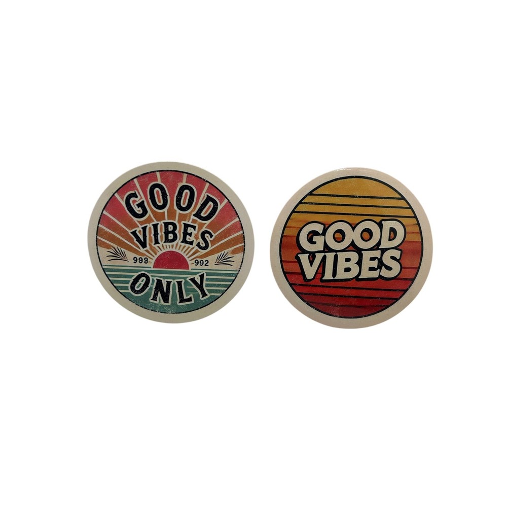 Good Vibes Only – 2 Pack Round Vinyl Stickers | 4 Inch Retro Style Decals