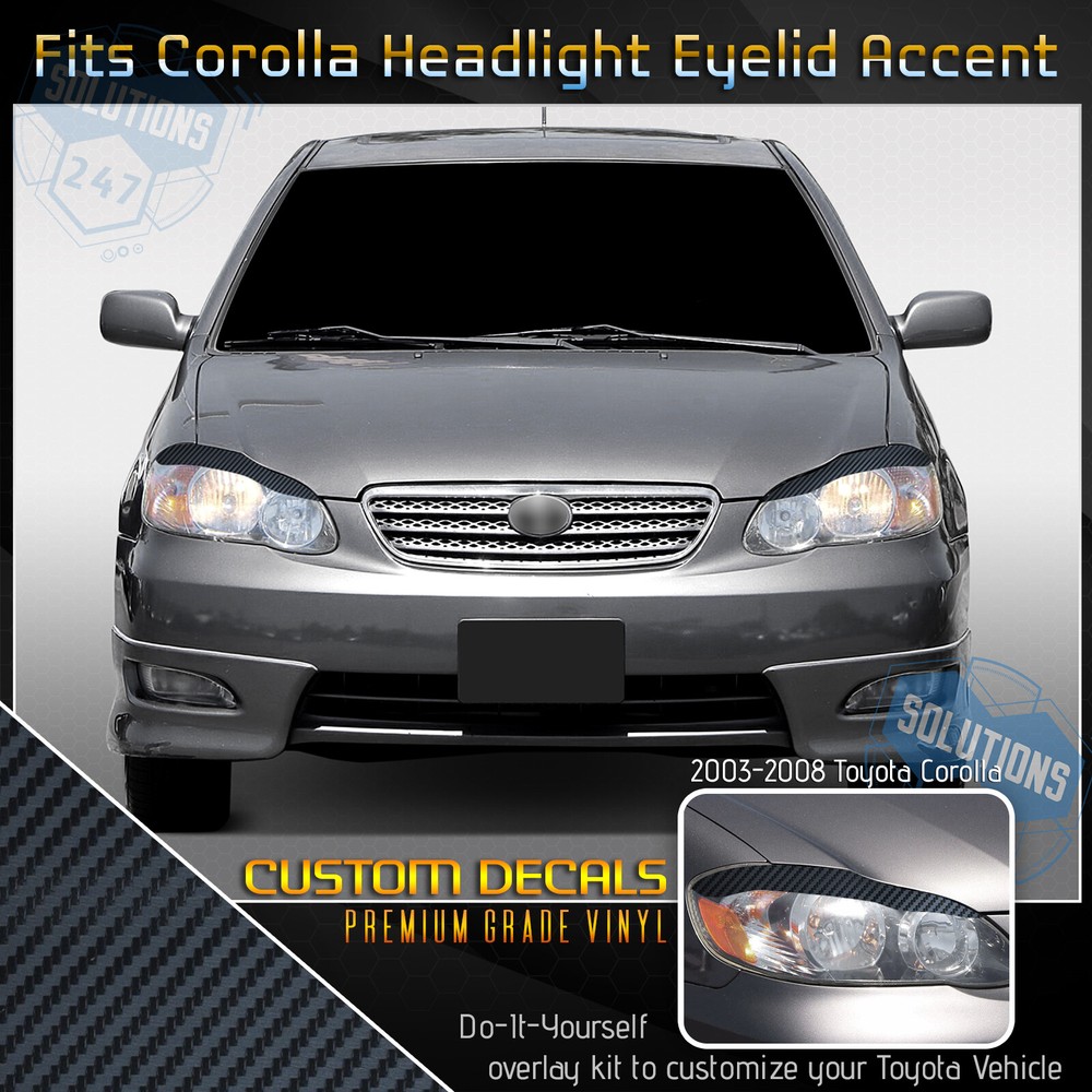 For 2003-2008 Toyota Corolla Headlight Eyelid Set Trim Decals Matte Carbon Fiber