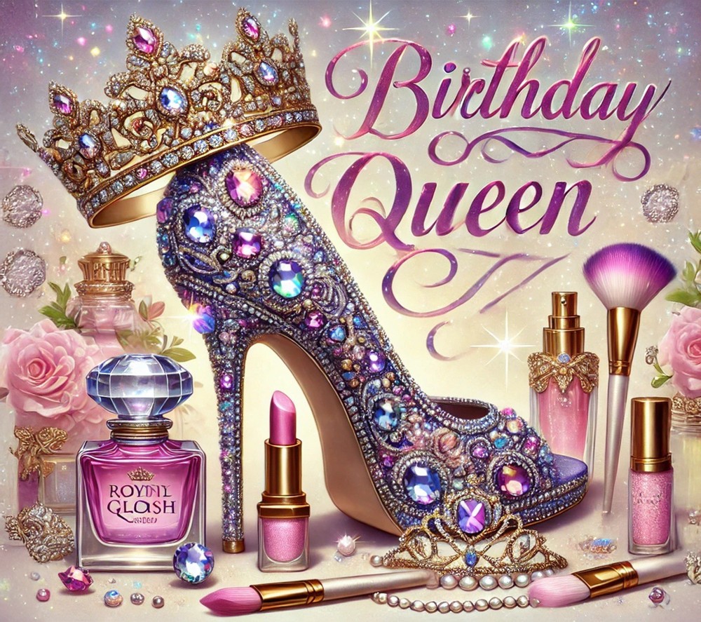 Birthday Sticker (3 Inch) Happy Birthday Queen Glam Glitter Shoe Makeup Crown !
