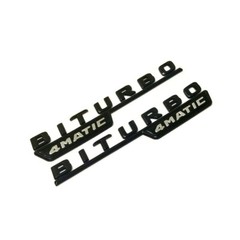2X GLOSS BLACK BITURBO 4MATIC BADGE FOR MERCEDES AMG C43 E43 GLC43 GLE43 Class